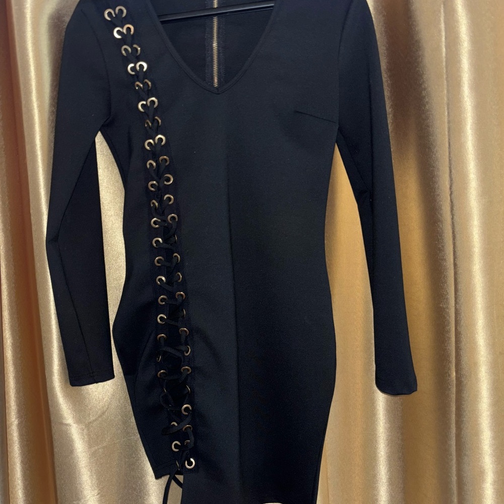 Elegant Black Lace-Up Dress
